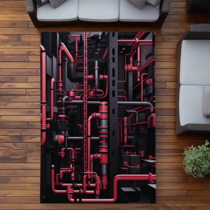 Machinery Black Outdoor Area Rug | Stylish Home Decor