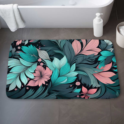Neon Leaves Bath Mat | Stylish Home Decor Rug for Bathroom