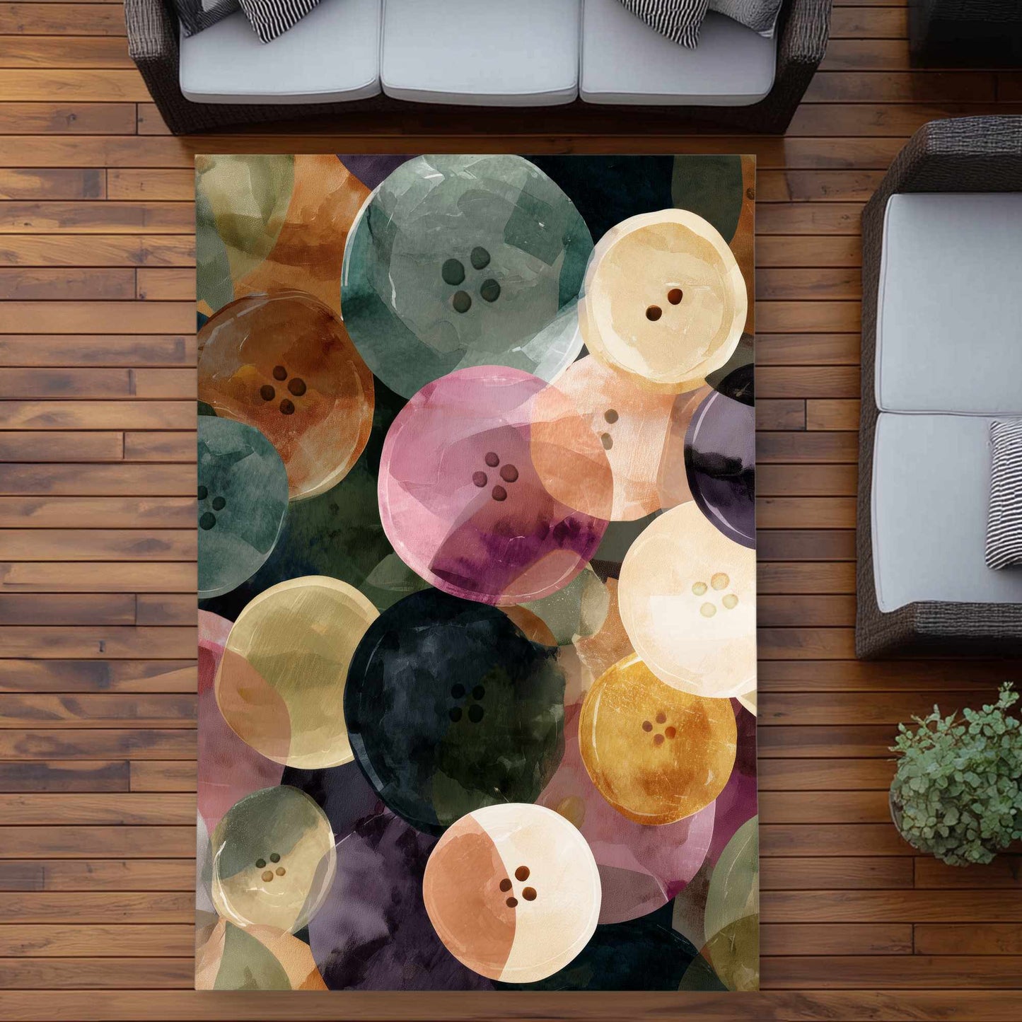 Tapis d'extérieur coloré avec motif « boutons dansants » pour la décoration intérieure