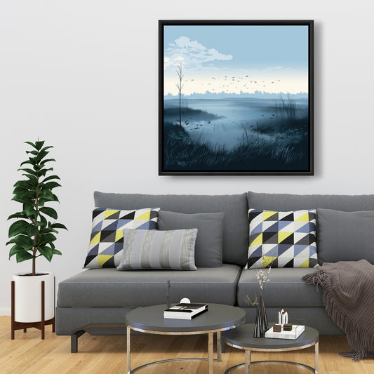 Evening Marsh - Gray Framed Canvas Art for Home Decor