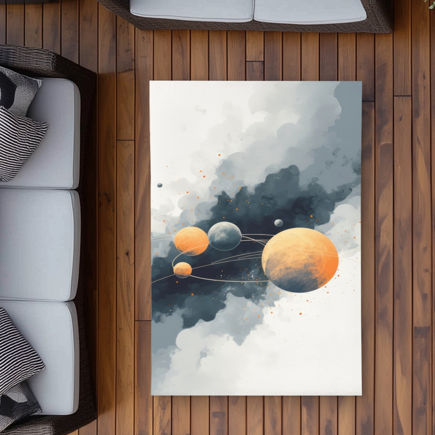 Circle of Planets Gray Outdoor Area Rug for Home Decor