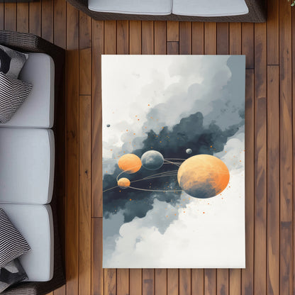Circle of Planets Gray Outdoor Area Rug for Home Decor