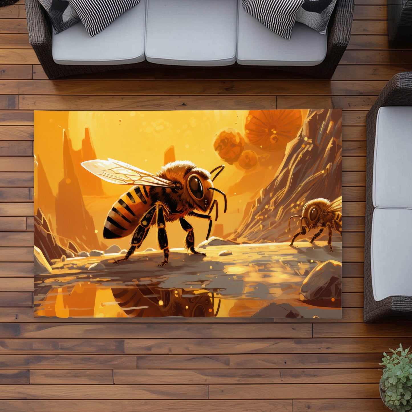Bee World Yellow Outdoor Area Rug | Stylish Home Decor