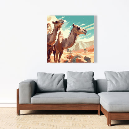 Two Camels Blue Canvas - Elegant Home Decor Piece