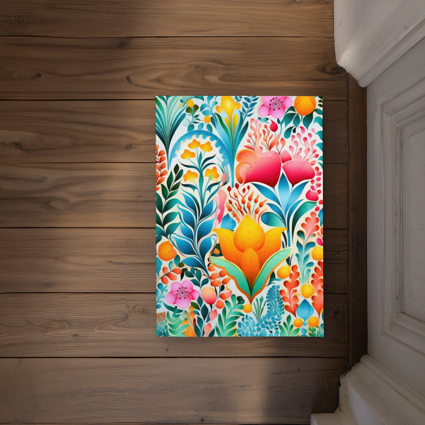Flowing Flowers Orange Indoor Outdoor Door Mat | Home Decor