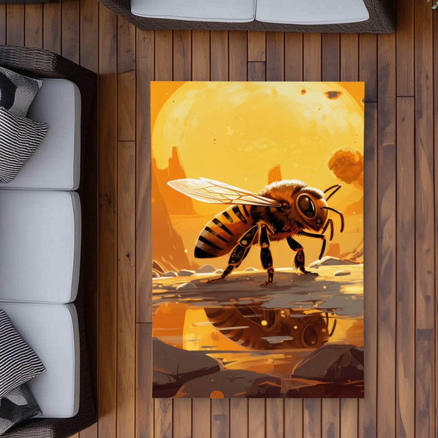 Bee World Yellow Outdoor Area Rug | Stylish Home Decor