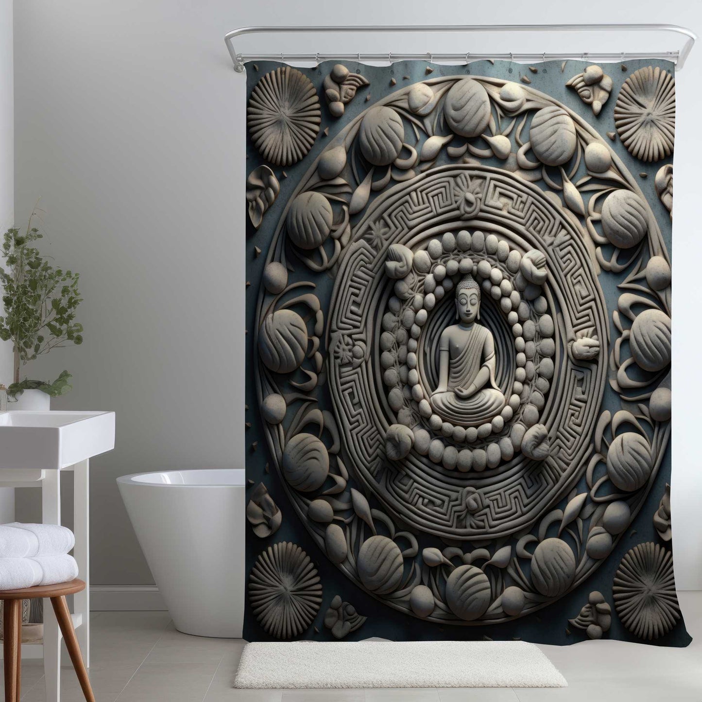 Rideau de douche turquoise « Paix spirituelle » | Décoration intérieure Bliss