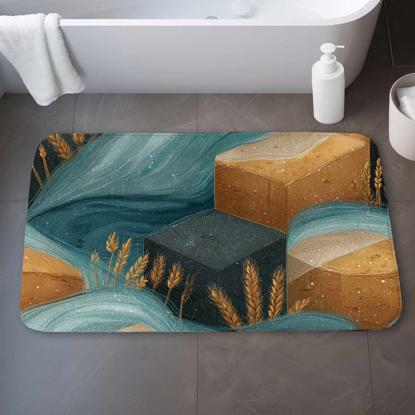 Tapis de bain Golden Harvest Flow | Un accent décoratif élégant pour la maison
