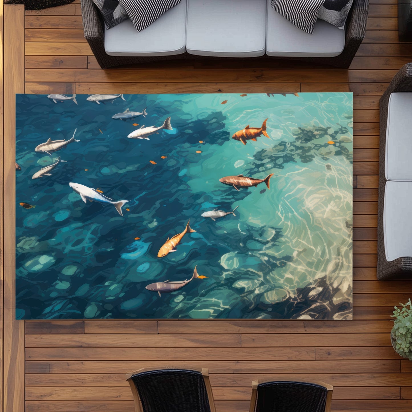 Swim Ahead White Outdoor Area Rug | Stylish Home Decor