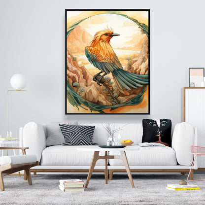 Perched bird - 36"x36" Framed canvas