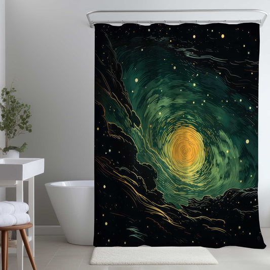 Turmoil in Space Black Shower Curtain | Stylish Home Decor