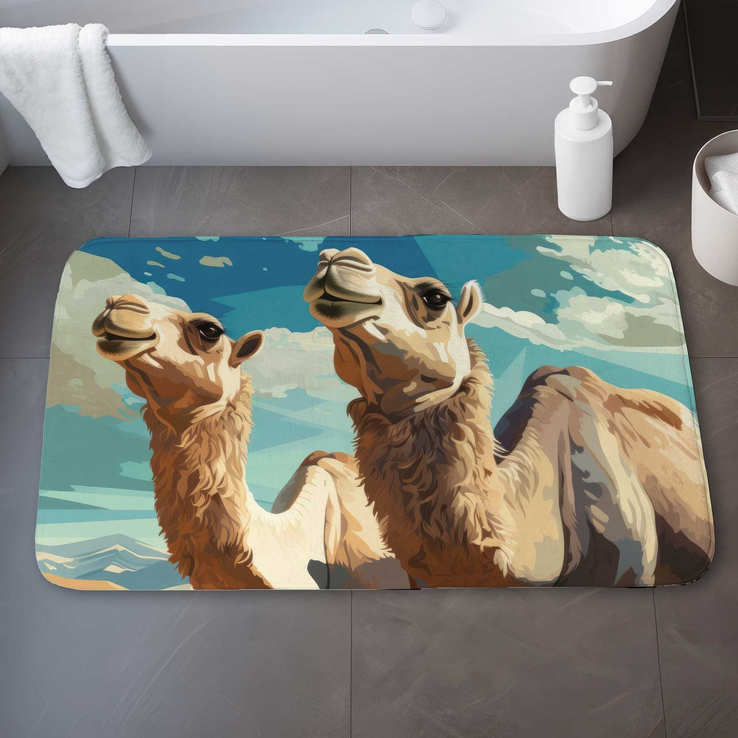 Camels Looking Up Beige Bath Mat | Home Decor Accent