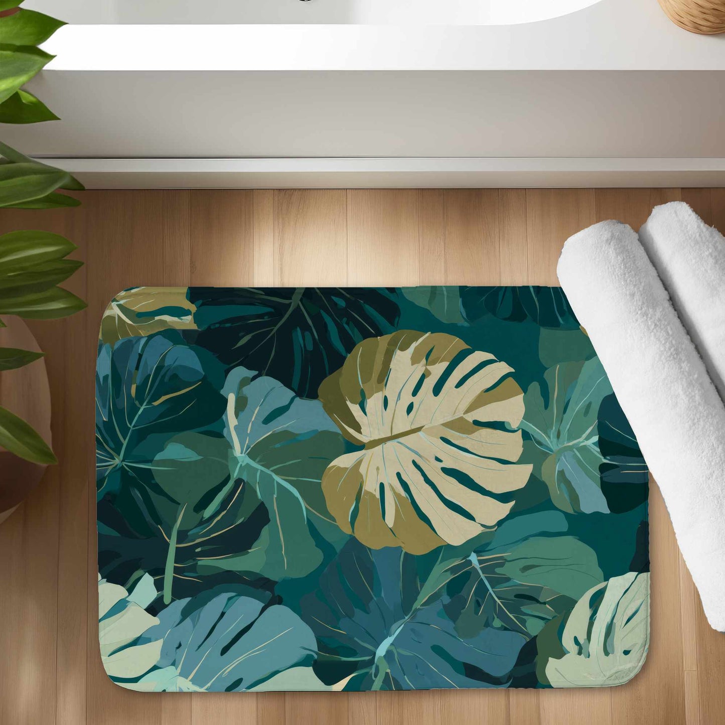 Tropical Leaf Veil Bath Mat - Stylish Home Decor Rug