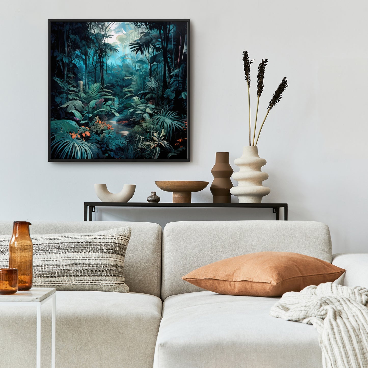 Deep in the Jungle - Blue Framed Canvas for Home Decor