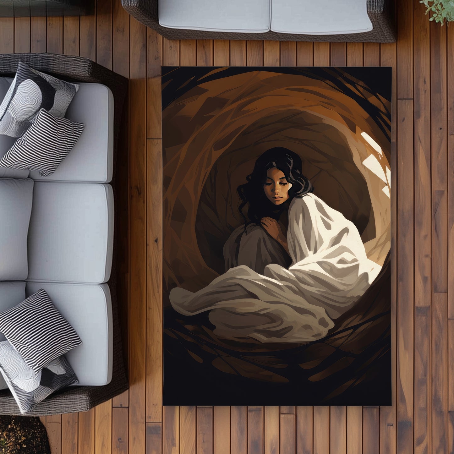 Warm embrace - Beige Outdoor Area Rug for Home Decor