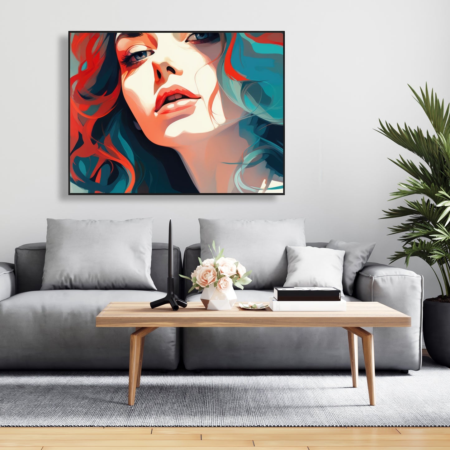 Dangerous Lips - Turquoise Framed Canvas Home Decor Art