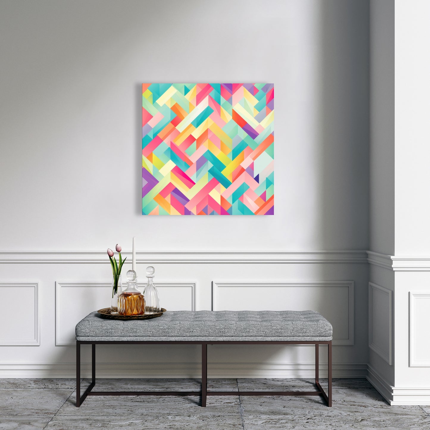 Stripe Harmony - Turquoise Canvas Wall Art for Home Decor