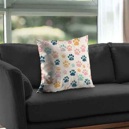 Cute Paws Orange Poly Twill Throw Pillow - Home Decor Insert