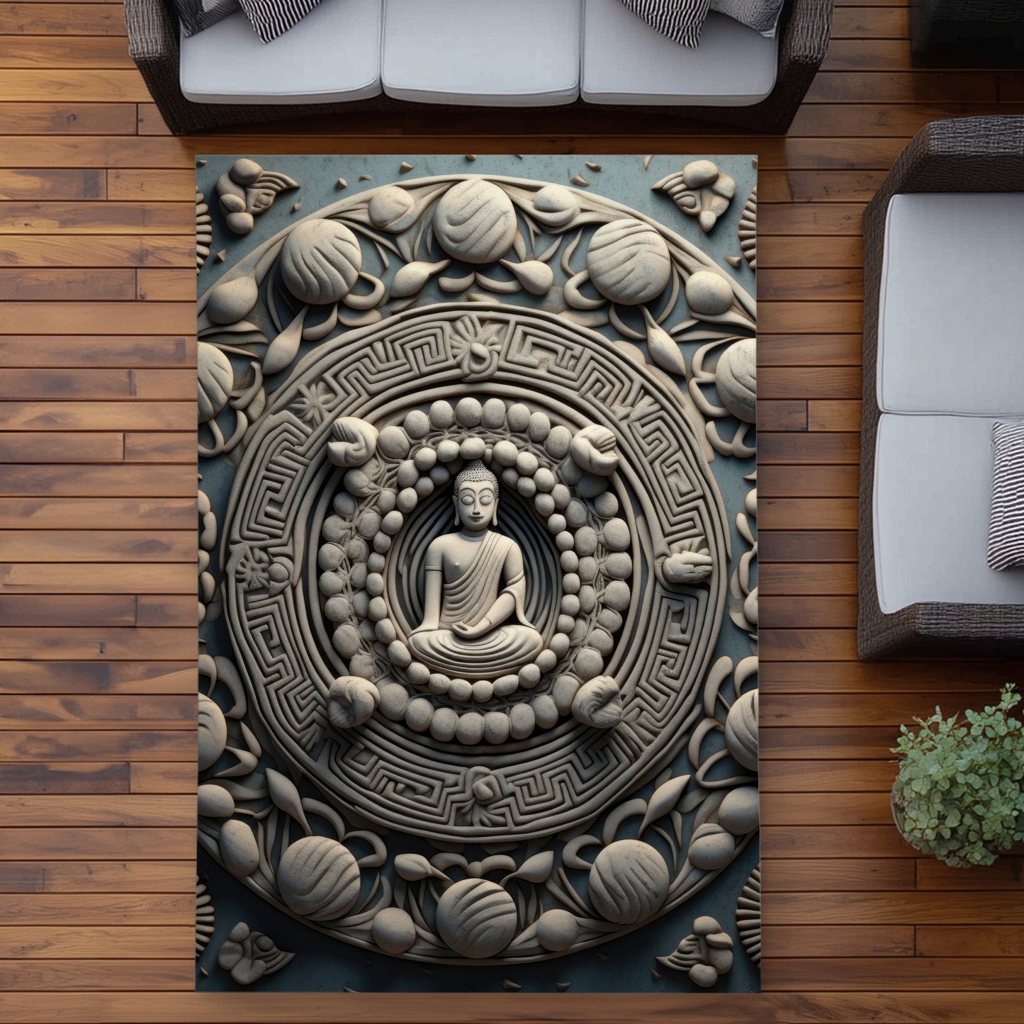 Spiritual Peace White Outdoor Area Rug | Home Decor Accent