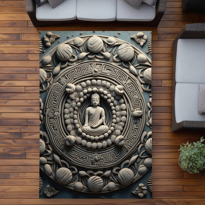 Spiritual Peace White Outdoor Area Rug | Home Decor Accent