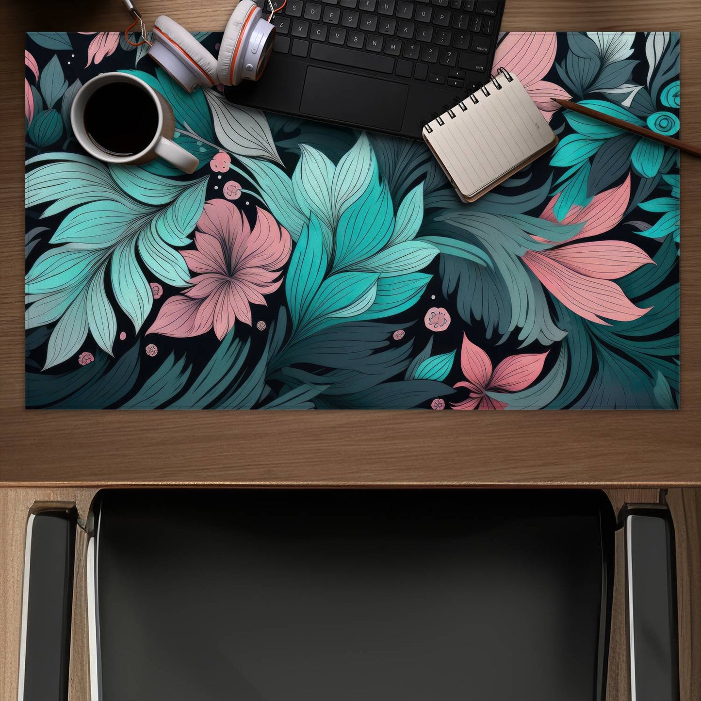 Neon leaves - Desk mat - Print on demand