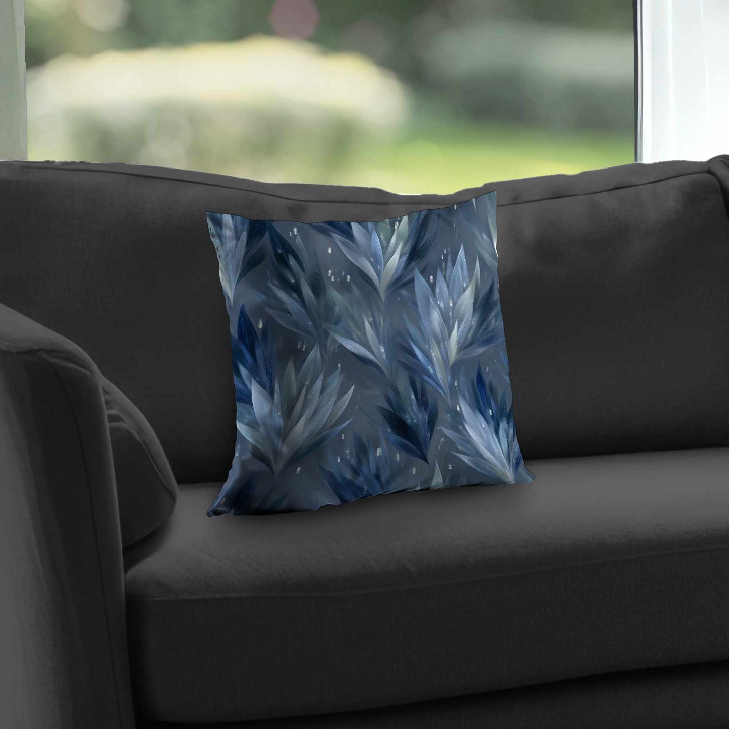 Coussin décoratif en sergé de polyester à motif feuilles glacées - Décoration élégante pour la maison