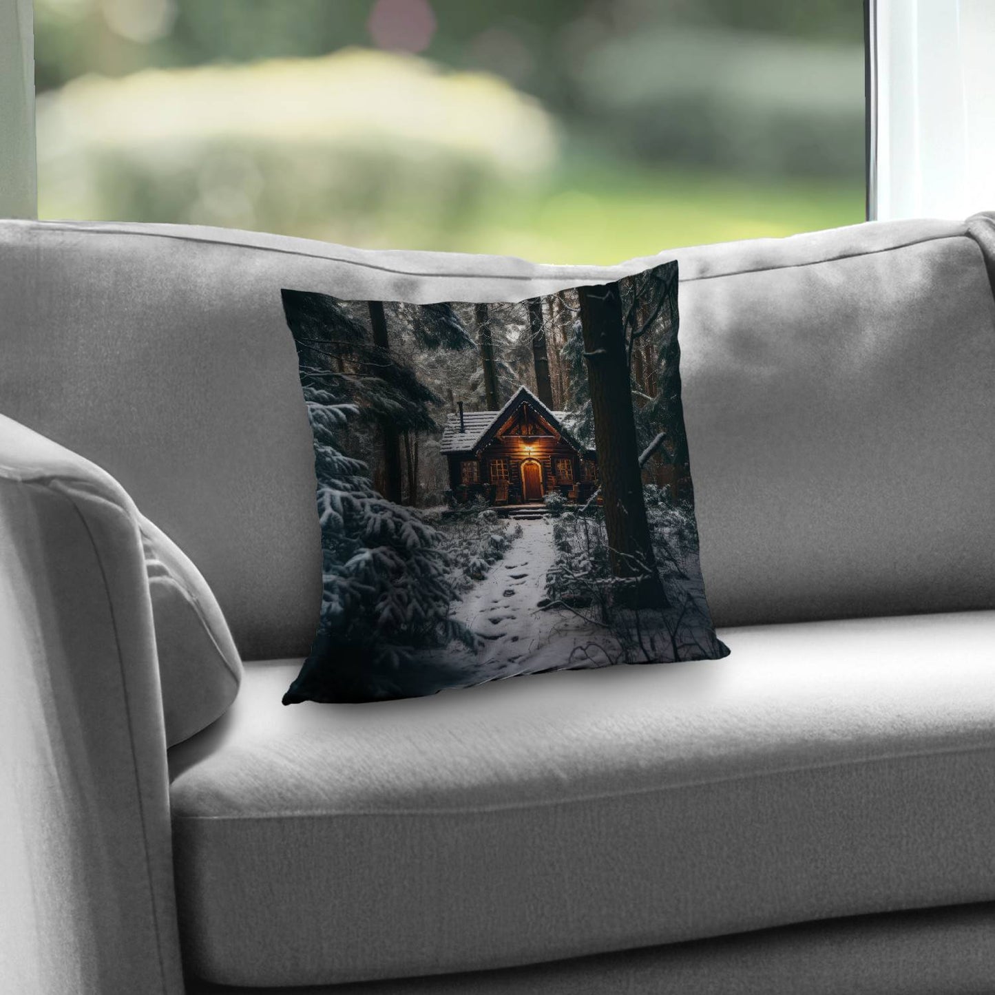 The lone cabin - White poly twill throw pillow insert | Home Decor
