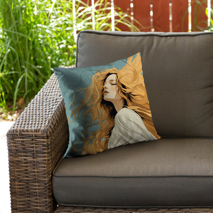 Flowing Hair Turquoise Poly Twill Throw Pillow - Home Decor