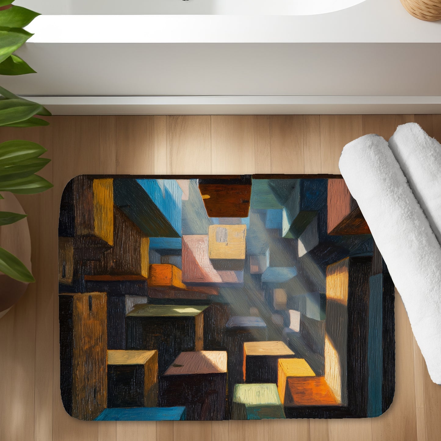 Boxed up Blue Bath Mat | Stylish Home Decor Essentials