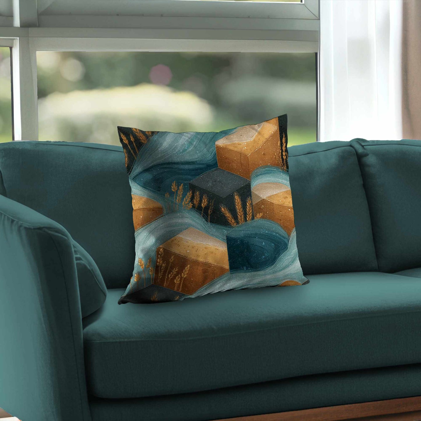 Oreiller décoratif en sergé polyester Golden Harvest Flow