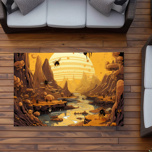 Hive Mind Orange Outdoor Area Rug | Stylish Home Decor