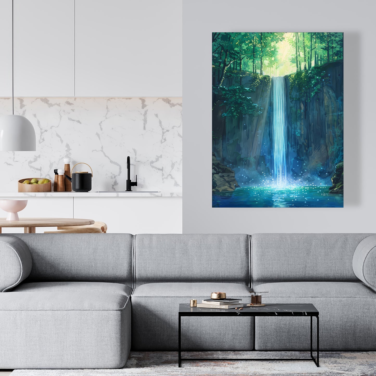 Waterfall Gray Canvas Art for Elegant Decor | Modern Design