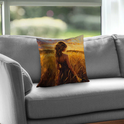 Warm Field Poly Twill Throw Pillow - Cozy Home Decor Accent