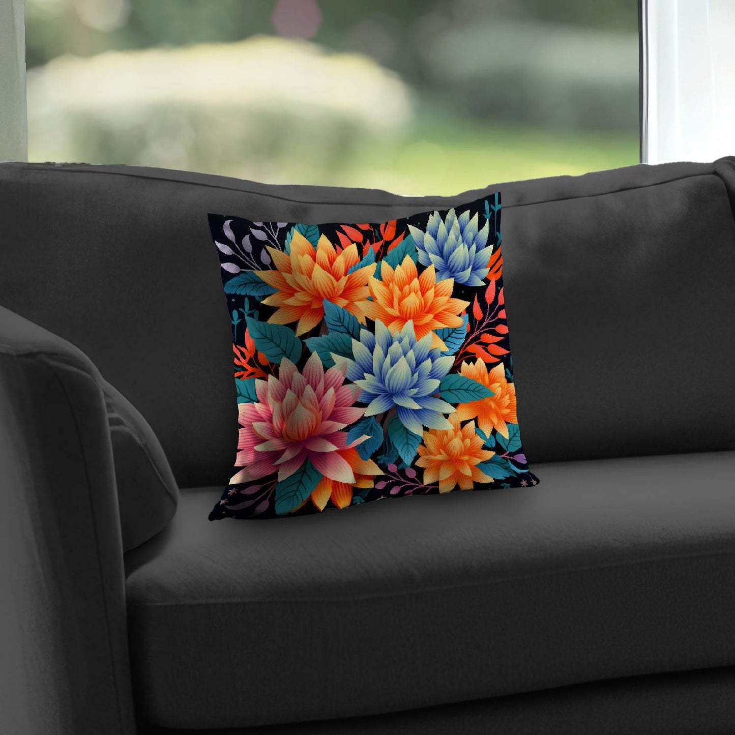Coussin décoratif en sergé de polyester à motif bouquet de couleurs - Accessoire de décoration intérieure