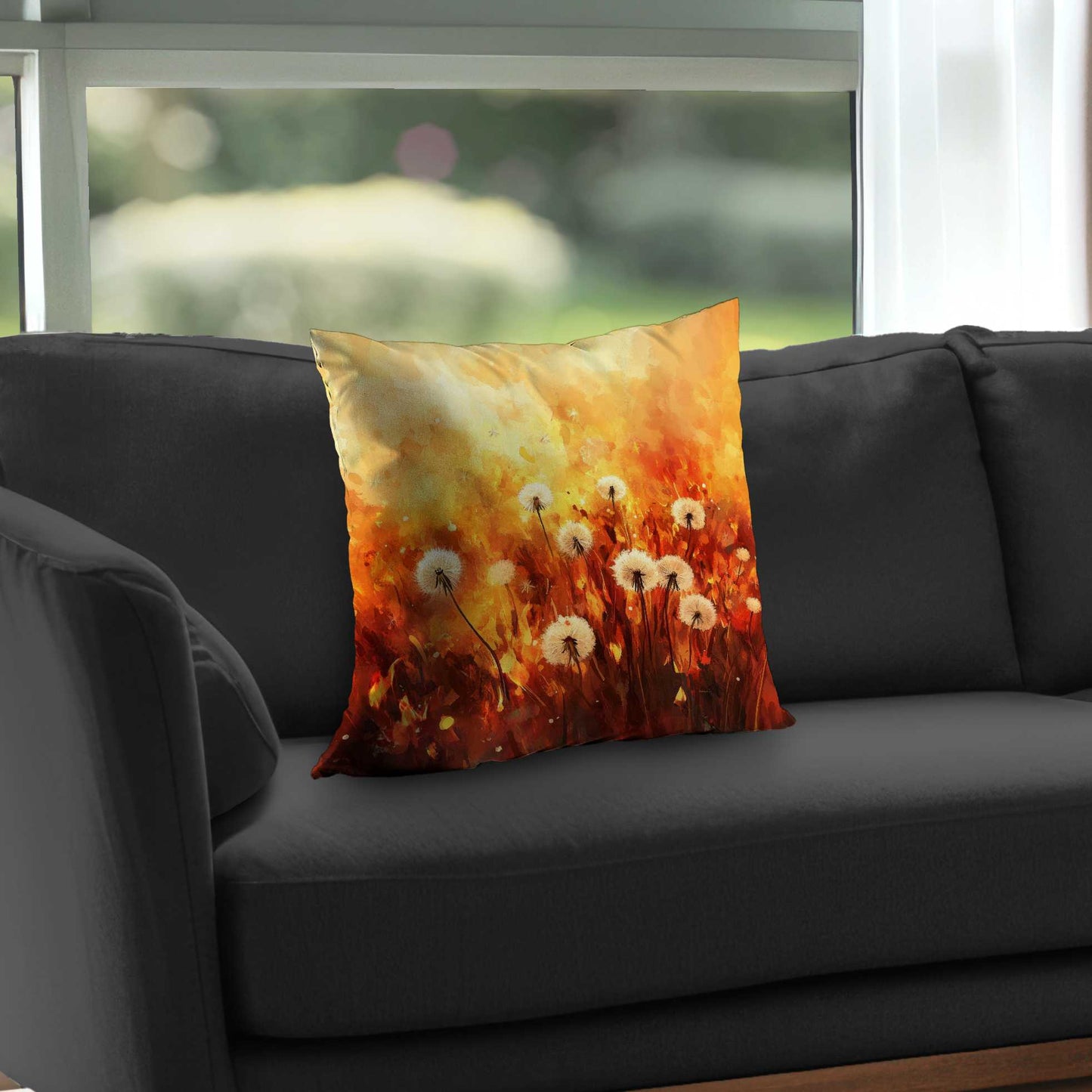 Dandelion Fire Poly Twill Throw Pillow | Home Decor Accent