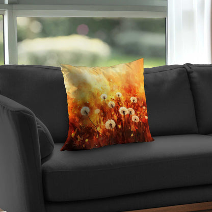 Dandelion Fire Poly Twill Throw Pillow | Home Decor Accent