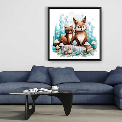 Two pals - Turquoise Framed Canvas for Home Decor