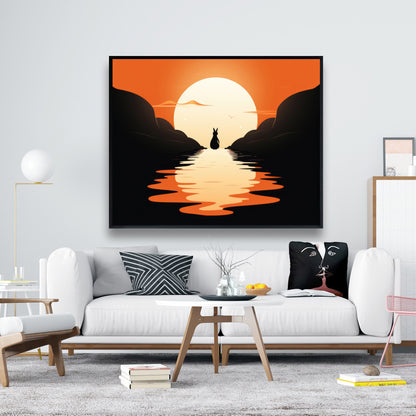 Running away - Orange Framed Canvas for Home Decor
