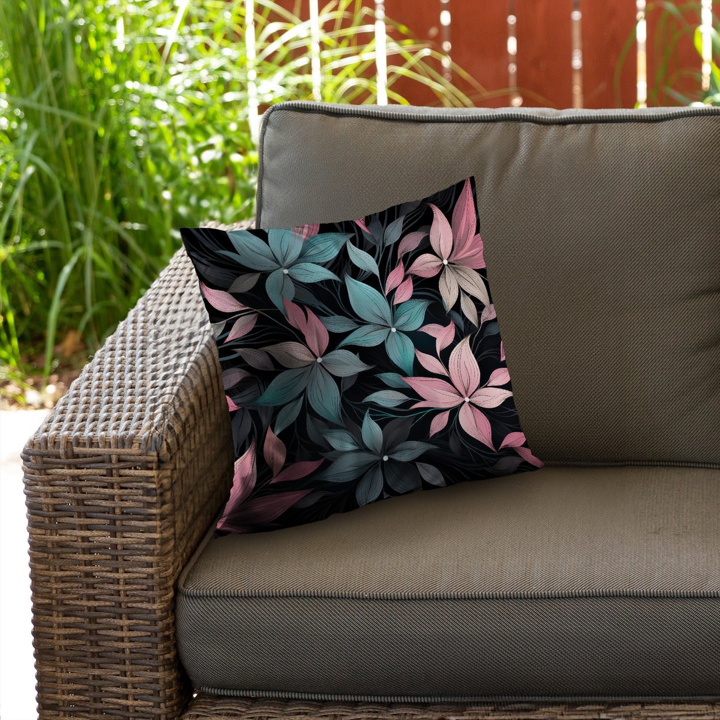 Desaturated Flowers Turquoise Poly Twill Throw Pillow | Home Decor