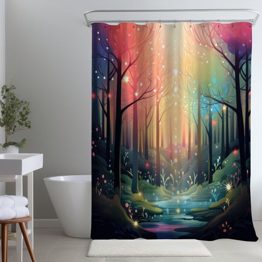 Magical Forest Black Shower Curtain | Elegant Home Decor