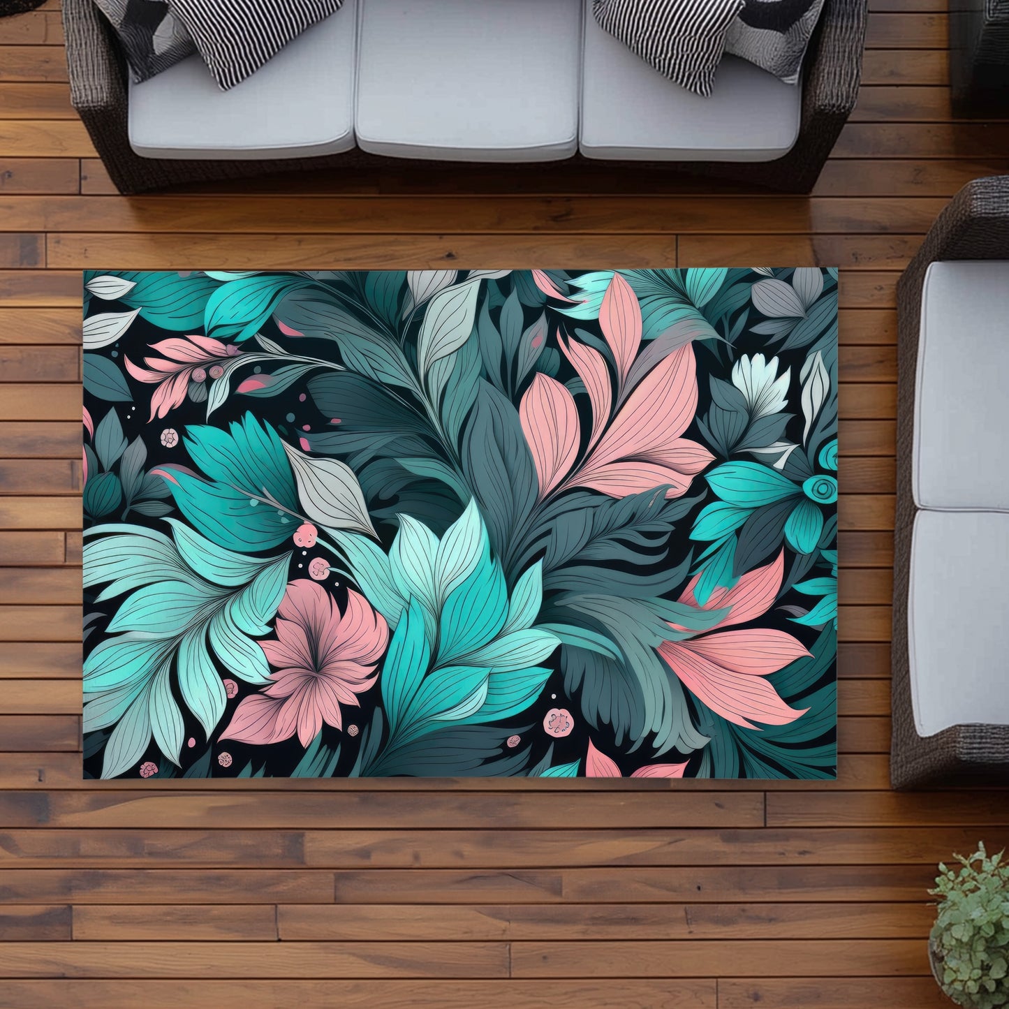 Neon Leaves - Turquoise Outdoor Area Rug for Home Decor