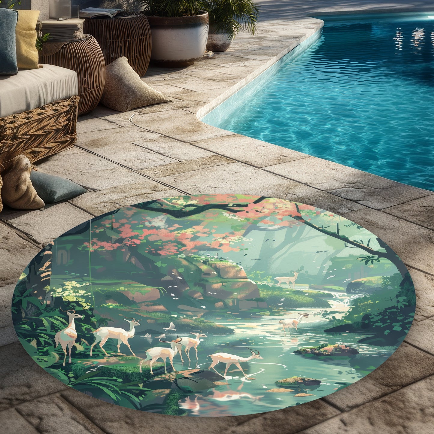Sipping Round Outdoor Area Rug - Stylish Home Decor Accent