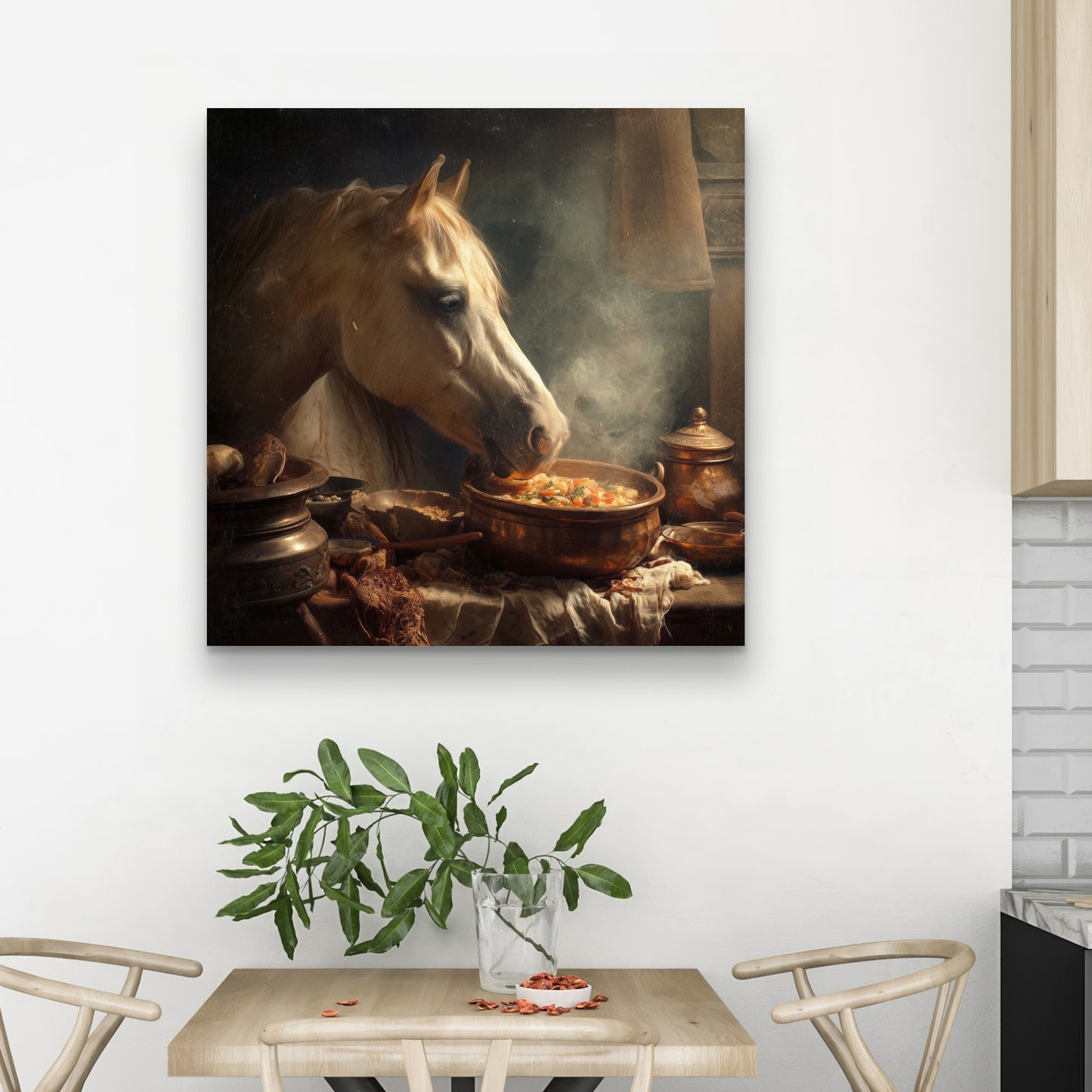 Horse on soup - 24"x24" Canvas