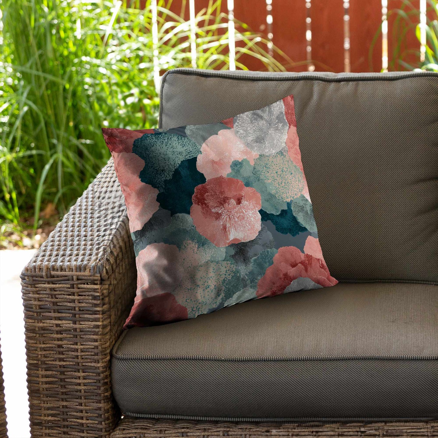 Whispering Coral Blooms Poly Twill Throw Pillow | Home Decor