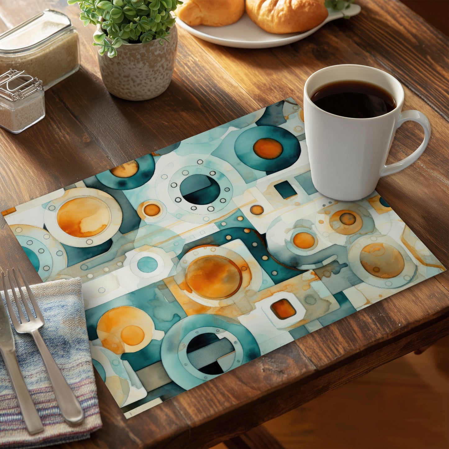 Decomposed Porthole - Gold Polyester Placemat for Home Decor
