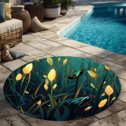 Appealing Turquoise 5' Round Outdoor Area Rug | Home Decor
