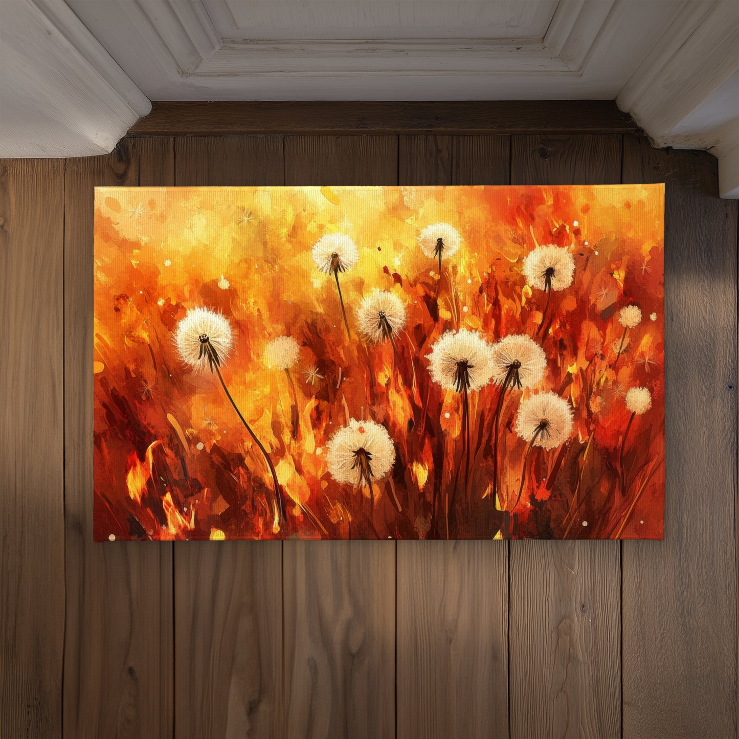 Dandelion Fire Yellow Indoor Outdoor Door Mat | Home Decor