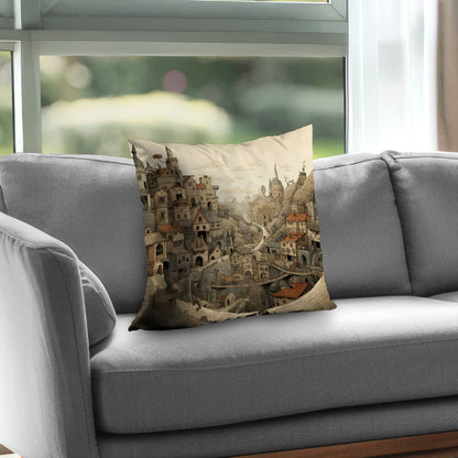Intricate town hall Orange poly twill throw pillow | Home decor