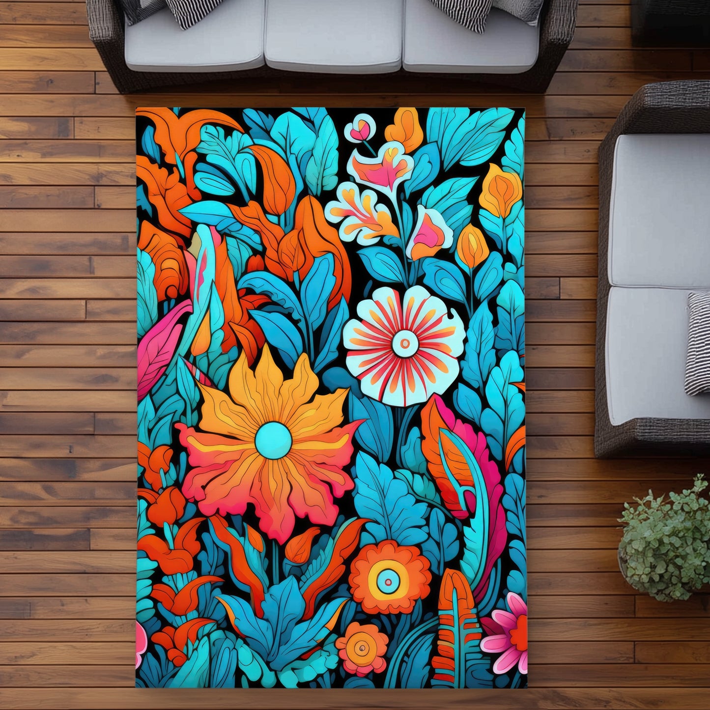 Floral Hues Turquoise Outdoor Area Rug | Home Decor Essentials