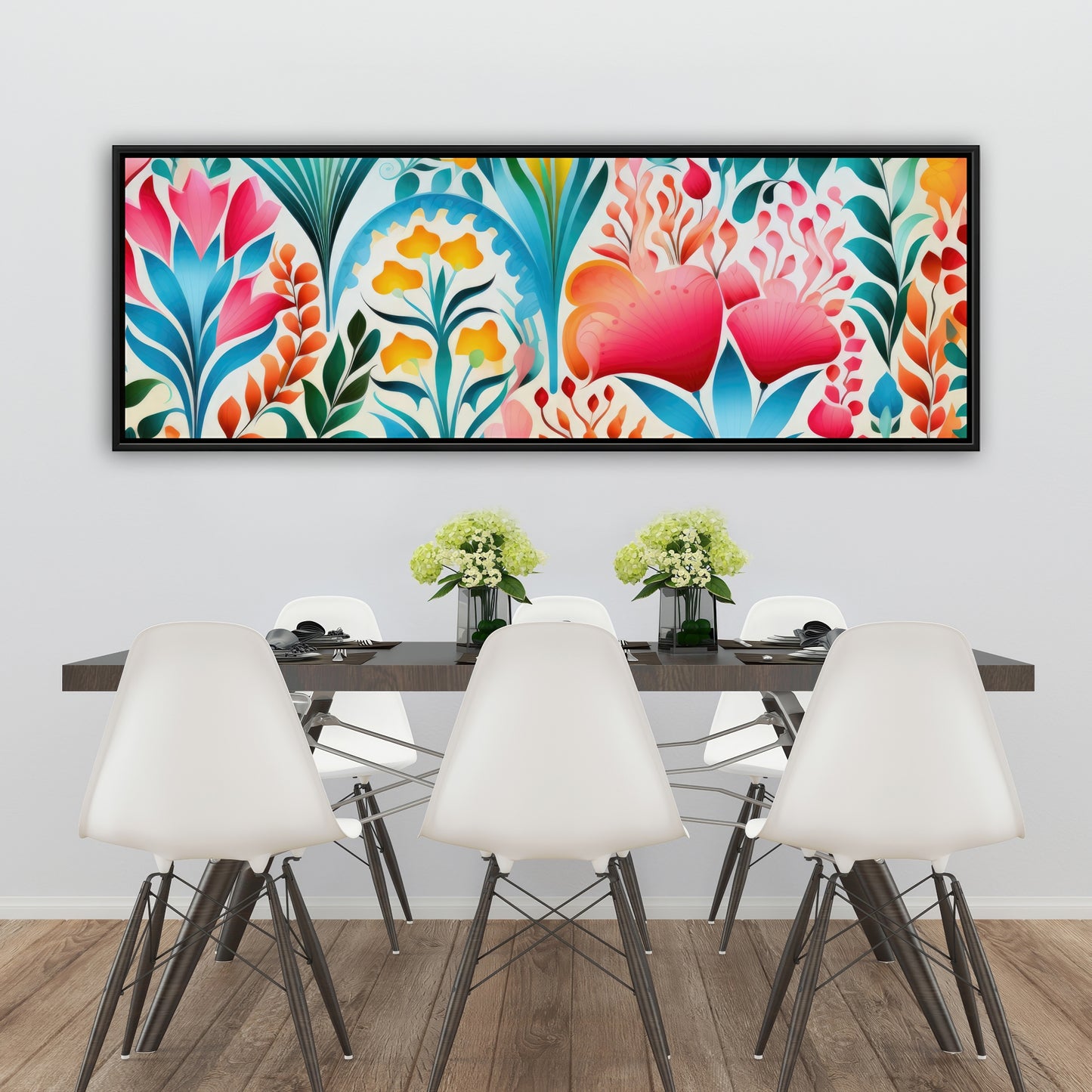 Flowing Flowers - Orange Framed Canvas for Home Decor